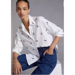 Dhruv Kapoor White Button-Up Shirt with Black Embroidered Motifs